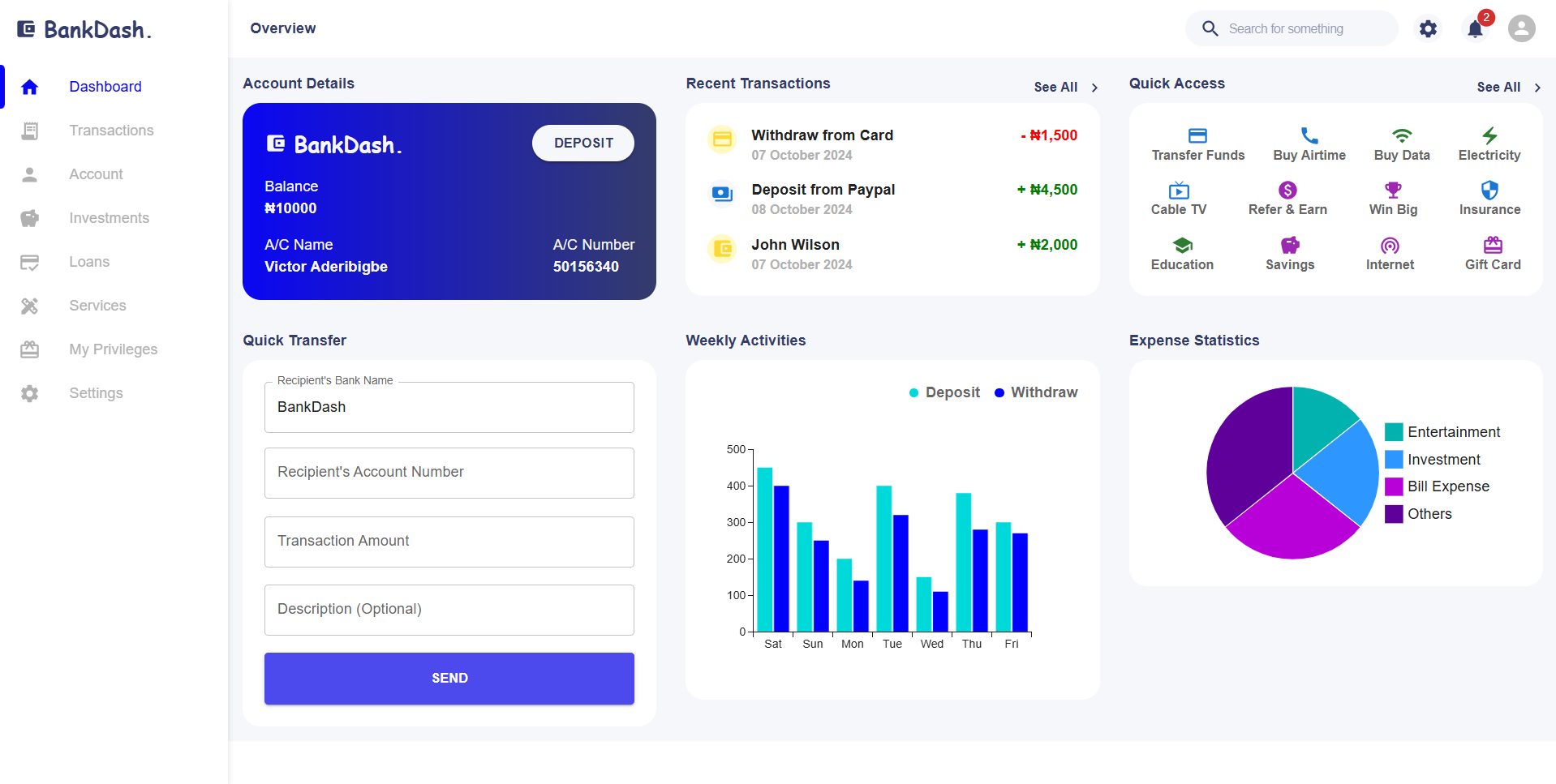 Banking Dashboard Application